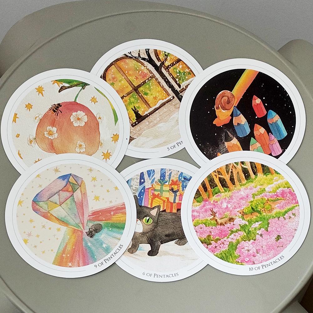 Gentle Universe Tarot Deck 78 Pcs Round Circular Tarot Cards Watercolor Art Witchcraft in Rigid Box, Double-embossed 8.8*8.8cm