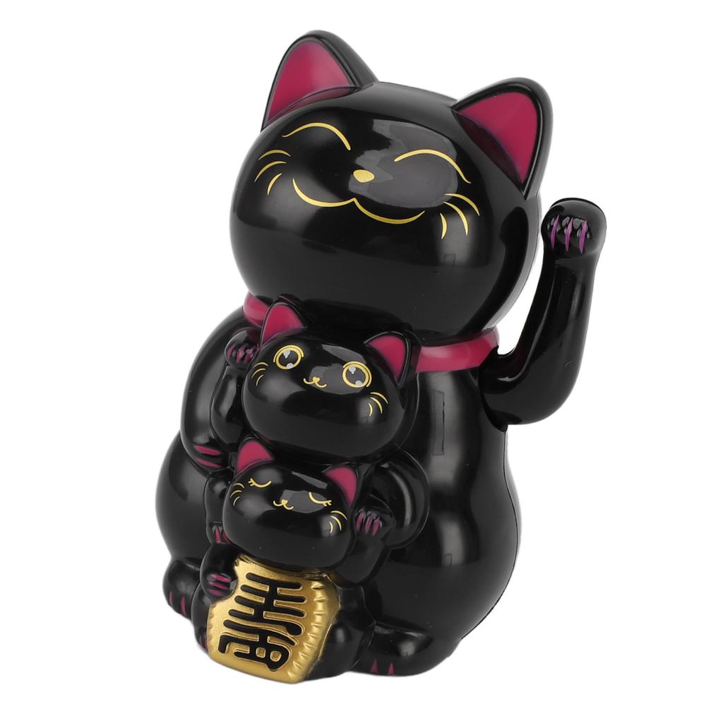 4.5in Solar Powered Smiling Cat Ornament Automatic Hand Waving Fortune Cat Ornament for Car Desktop