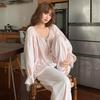 [100% cotton] Spring and autumn new sweet and cute girl style solid color lace light luxury pure cotton pajama cover