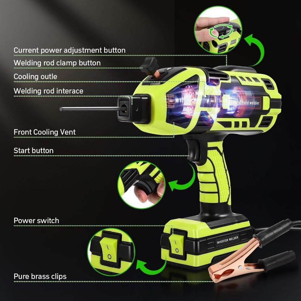 Handheld Welding Machine 110V Portable Welding Machine with IGBT Inverter 6 Variable Current Adjustment 20-120Amp ARC Welder Gun