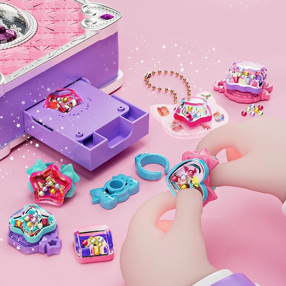Kit de fabrication de bijoux magiques 3D Bricolage Magique Bagues Bijoux Porte-clés Boîte créative artisanale Ensemble pour filles Cadeaux de Noël Anniversaire