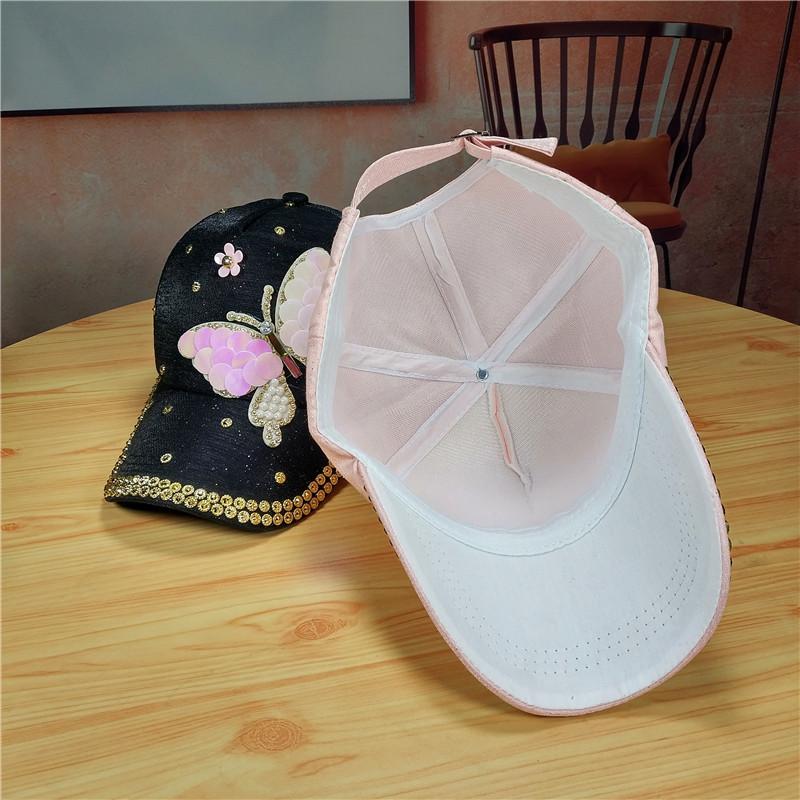 Fashion trendy versatile hat women's butterfly rhinestone belt diamond cap women's fashionable sunscreen baseball cap