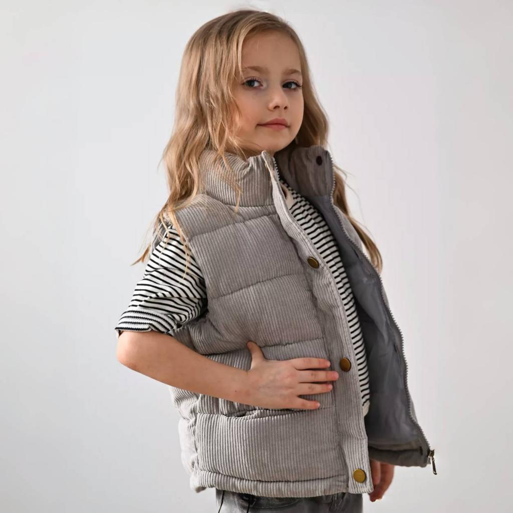 Thickened Corduroy Children's Vest Warm Casual Solid Color Jacket Boys Girls Autumn Spring Fashion Collar Waistcoat 1-10T