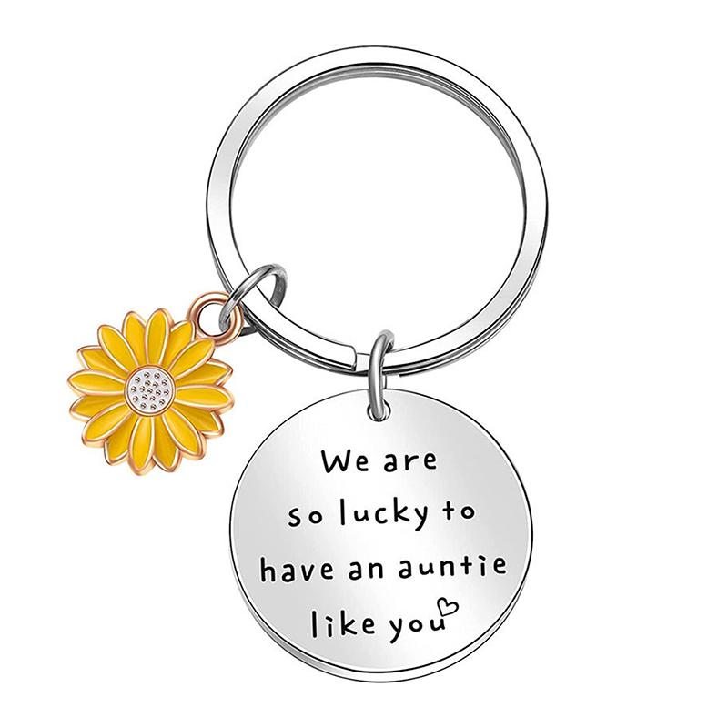 Sunflower Pendant Metal Stainless Steel Keychain For Parents Teachers Handmade Jewelry Gift Key Decoration