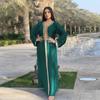 AB073 Women's Lace Abaya with Ribbon & Hot Drill Detail - Middle Eastern Fashion Robe