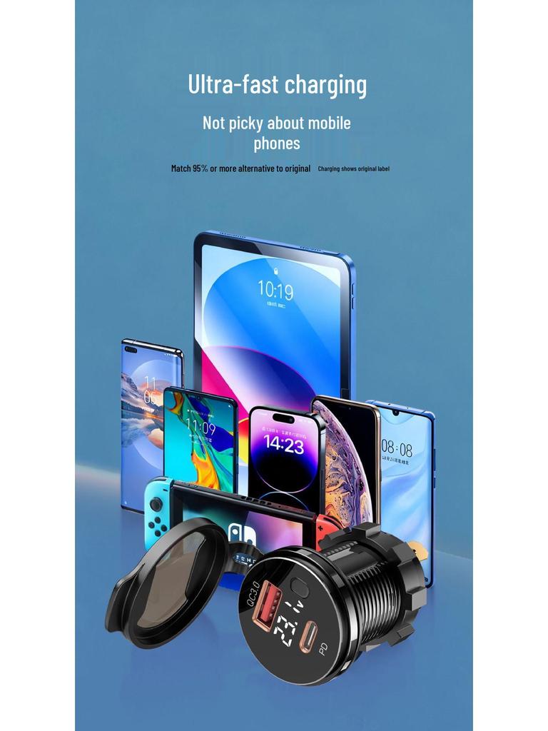 Cross-border Car Charger with PD+QC3.0, Voltage Display & Modified USB Charging