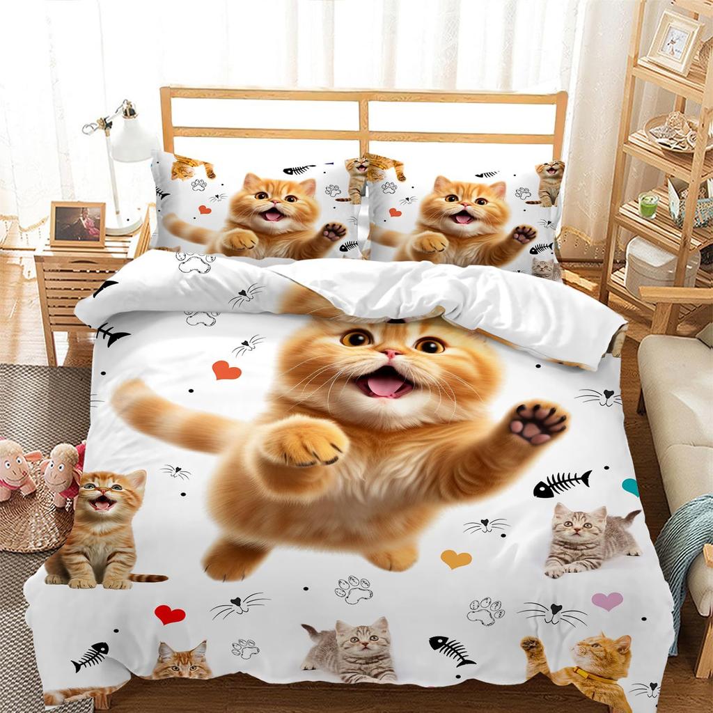Cute Cat Down Comforter Set Bedding Set 3-piece Duvet Cover Set