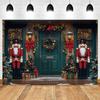 Winter Christmas Photography Backdrop Christmas Toy Wooden Door Nutcracker Garland Family Kids Portrait Photoshoot Background
