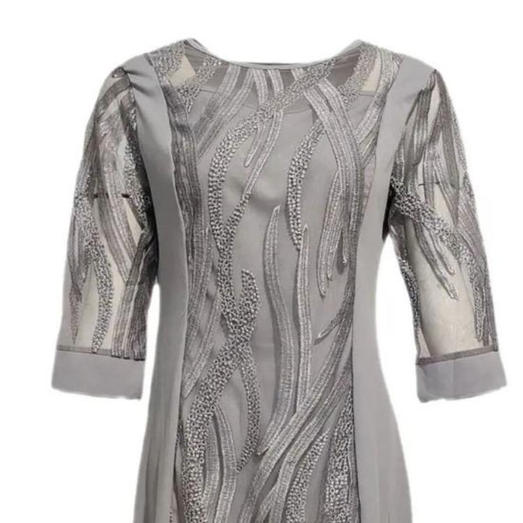 2024 Fashion Holiday Dress Women Round Neck Lace Splicing Midi Knee Length Fake Two Piece Versatile Female Clothing