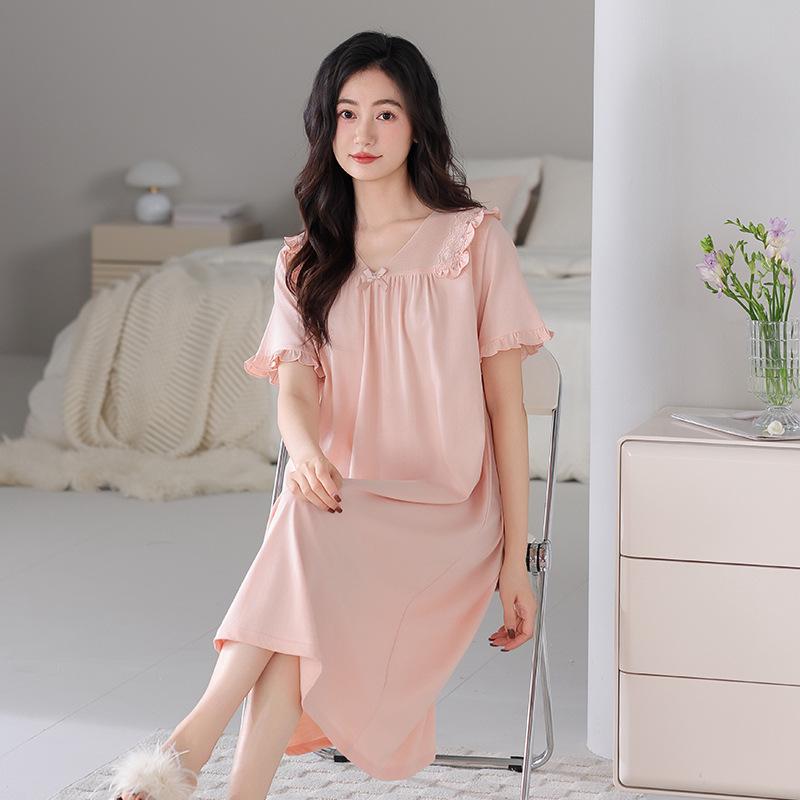 Pajamas women's summer cotton short sleeves 1011 new simple and high-end pregnant women can wear loose loungewear dresses