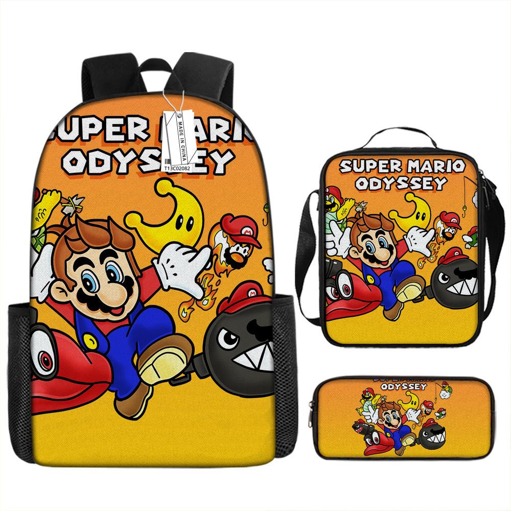 

Super Mary Backpack Brothers Student School Bag Cartoon Anime Backpack Lunch Bag Three piece set