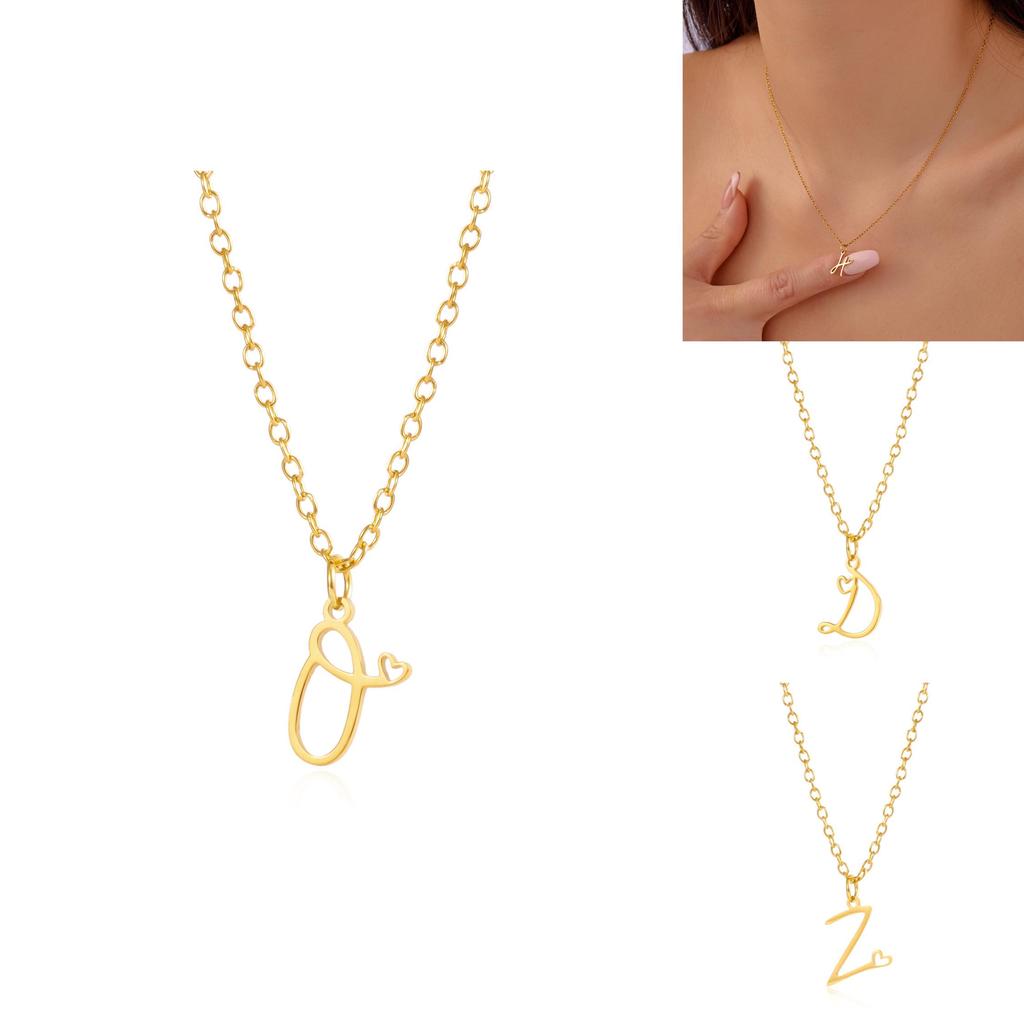 Halskette mit Anhänger in Herzform aus Edelstahl, goldfarben, mit Buchstaben, für Damen, Modeschmuck