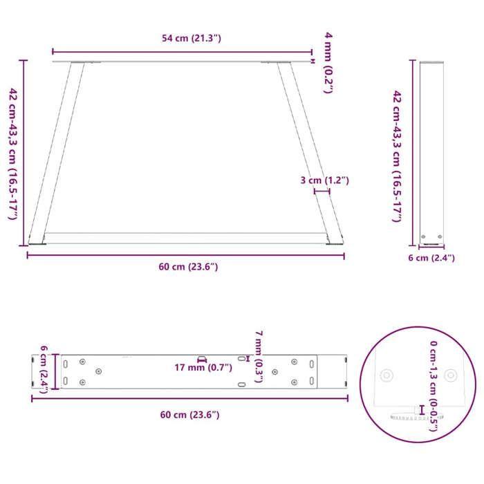 VidaXL Pieds de table basse en forme de V, 2 pièces, acier naturel, 60 x (42-43,3) cm 4012555