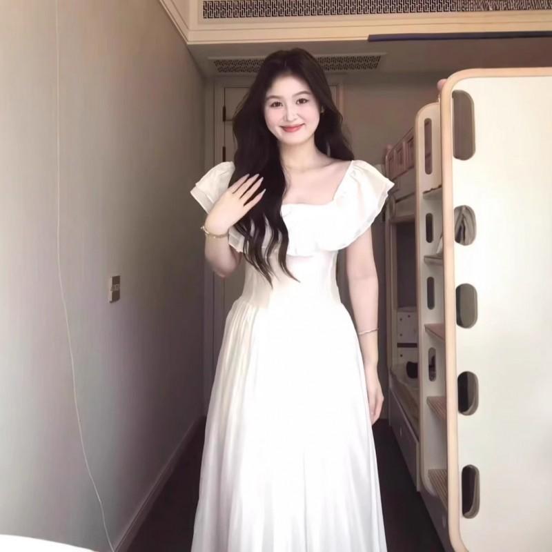 One-neck Waist Dress Women Slim Skin-covered Small Fresh Long Skirt With Ruffles Fashionable Temperament Commuting