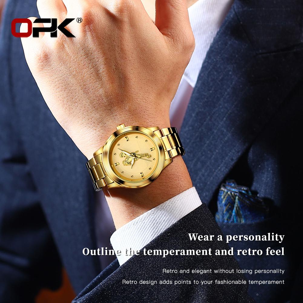 OPK 8141 Original Business Men's Watch Waterproof Luminous Stainless Steel Golden Luxury Classic Quartz Wristwatch for Man New