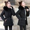 Fleece cotton-padded clothes for women's autumn and winter new medium and long removable hat slim-fitting waist large fur-collared cotton-pad