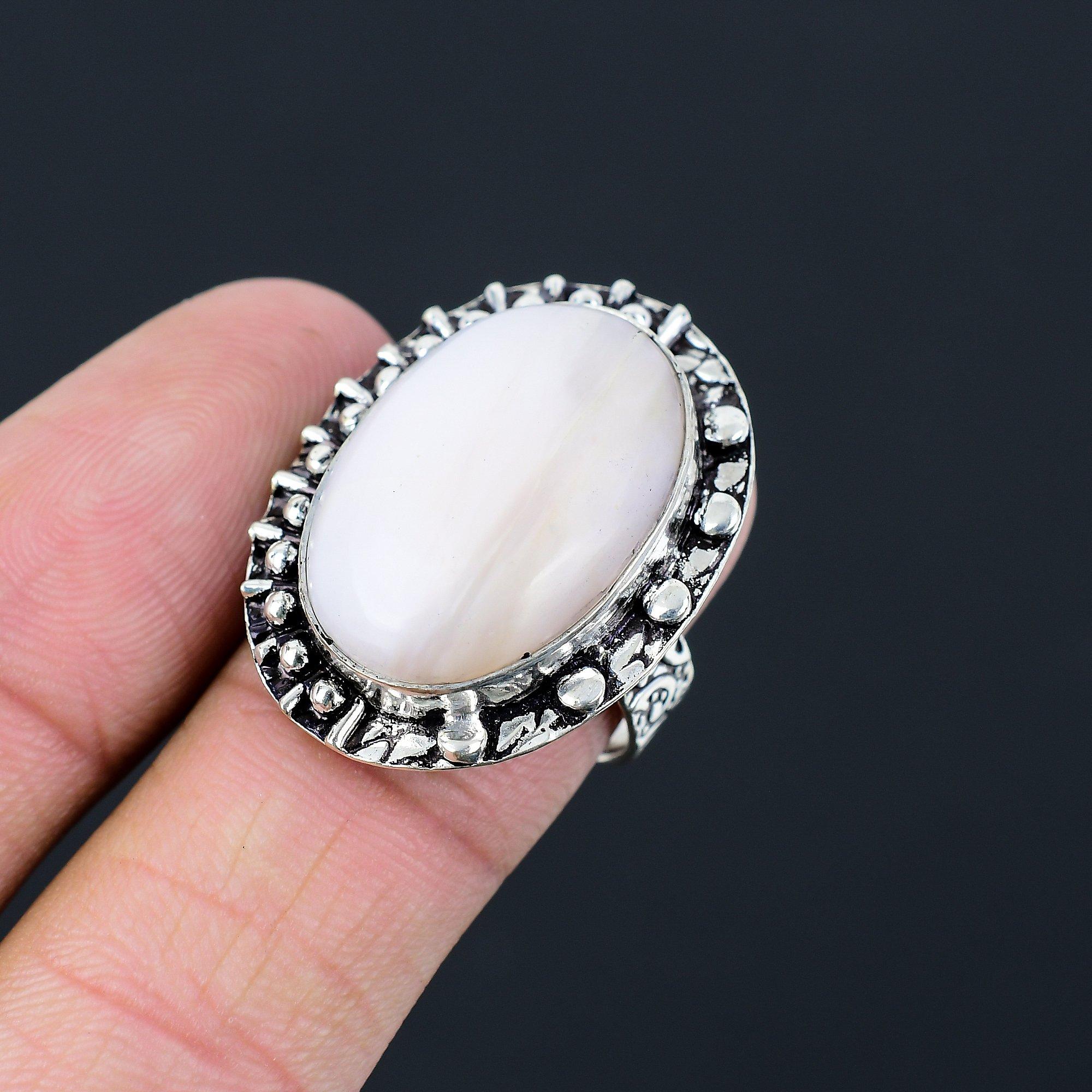 

Sterling Silver Oval Natural Pink Opal New Solitaire Elegant Ring Jewelry Size 8 8