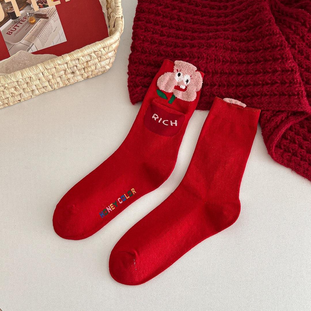 

Милые забавные радужные носки в честь года змеи на Новый год, большие красные новогодние носки, женские трендовые модные женские носки среднего размера на удачу One Size