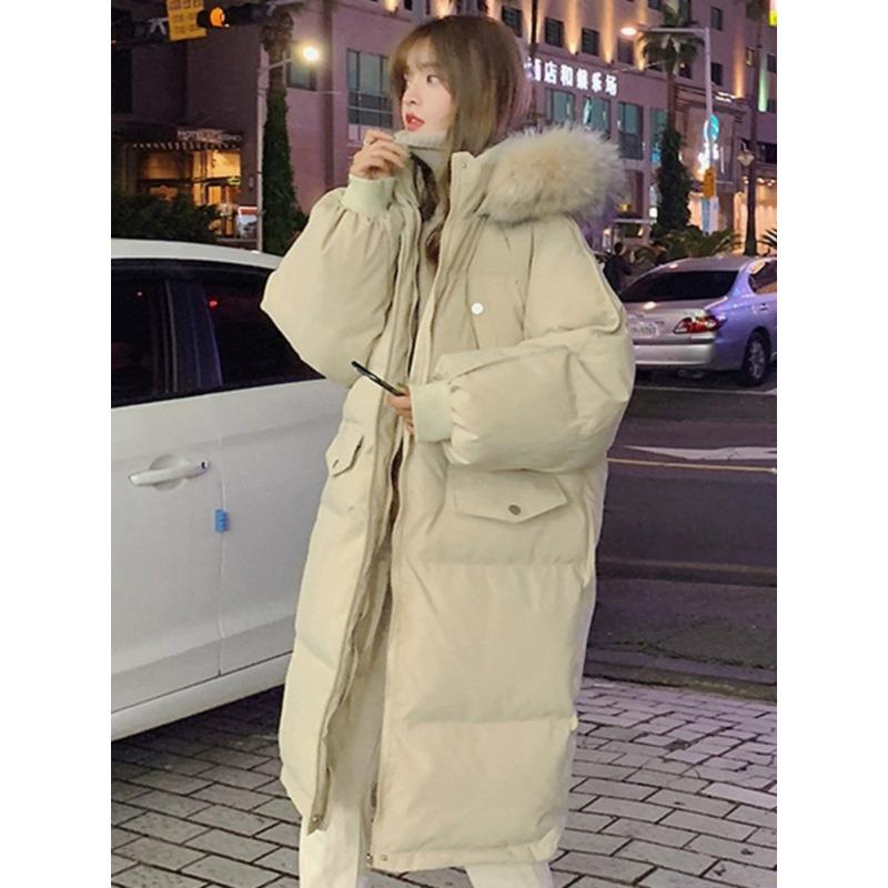 Long Down Jacket Women's New Medium and Long Cotton Jacket Thickened and Loose Hooded