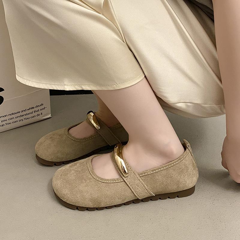

Mary Jane single shoes round head new shoes are not tired of Hepburn style spring and autumn metal flat feet 2025 Doudou shoes women 40 хаки