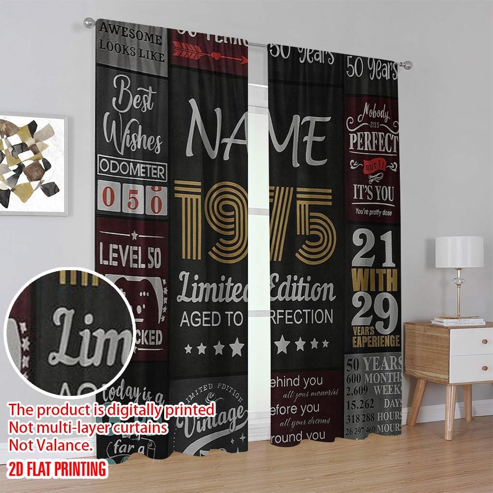 2pcs,2D Plane Printing Light Filtering Curtains Vintage1975Celebration Polyester Woven (without Rod) Outdoor Decorations for