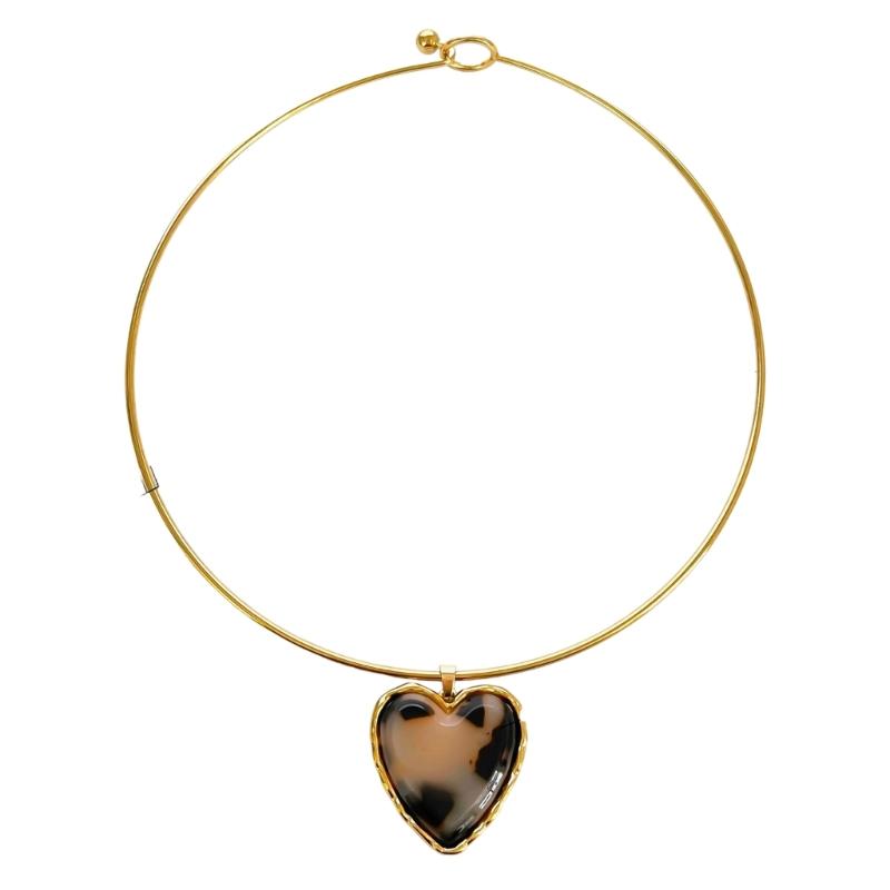 Stylish Leopard Print Acrylic Pendant Necklace Heart/Flower Charm Neckchain Lightweight Trendy Jewelry Gift