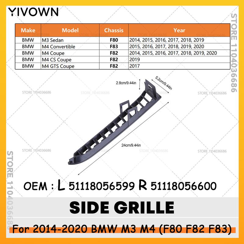 For 2014-2020 BMW M3 M4, M4 CS, M4 GTS (F80 F82 F83) Front Bumper Lower Side Grille 51118056599 51118056600