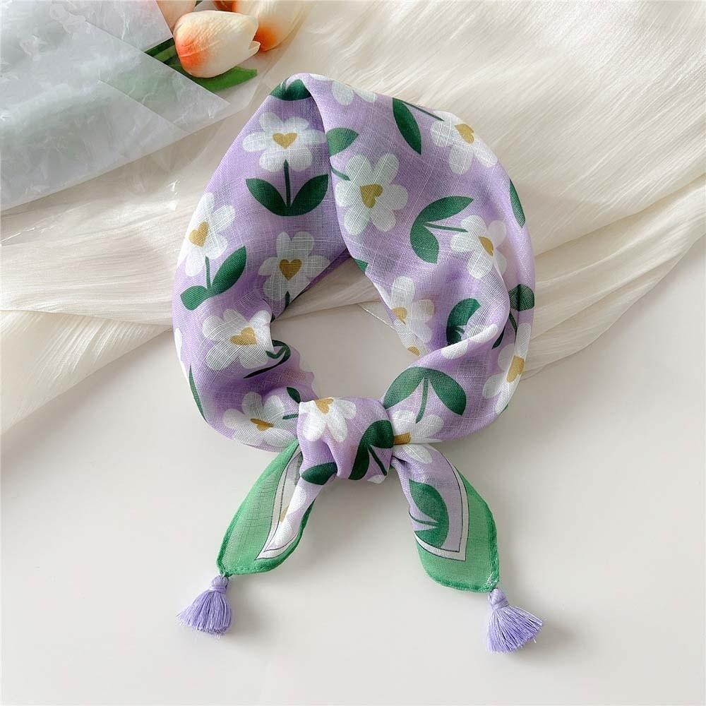 Fringed Hair Bandana Cotton-Linen Floral Kerchief Tassel Muffler Neck Neckerchief Women Style 3