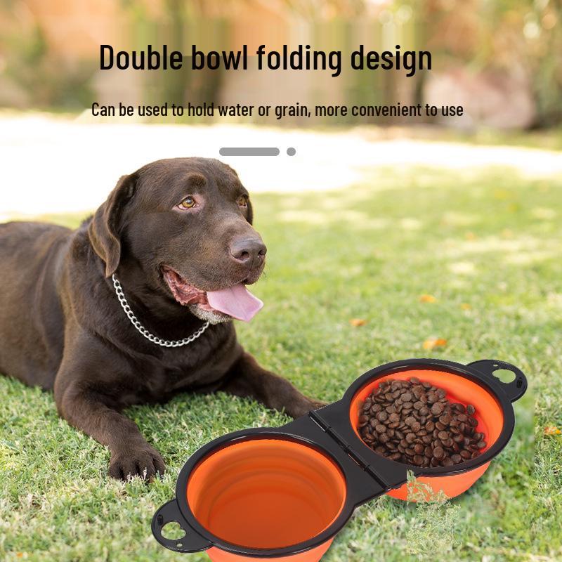 Portable Foldable Double Pet Bowl for Dogs - Integrated Outdoor Design