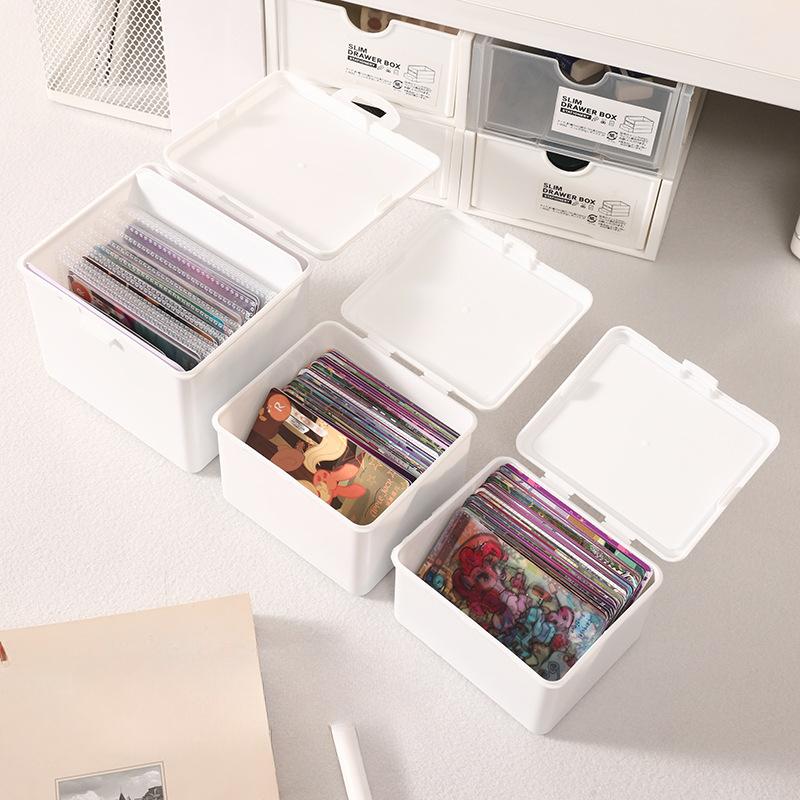 Milk White Flip Small Card Storage Box, Goo Card Pony, Poly Card Film Storage And Finishing Box, Multi-Functional Dust Box.