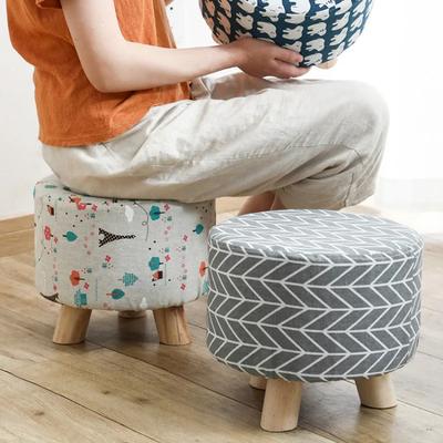 Thickened Fabric Solid Wood Stool – Small Low Seat for Adults & Kids, Living Room Shoe Changing Bench Mx9181101