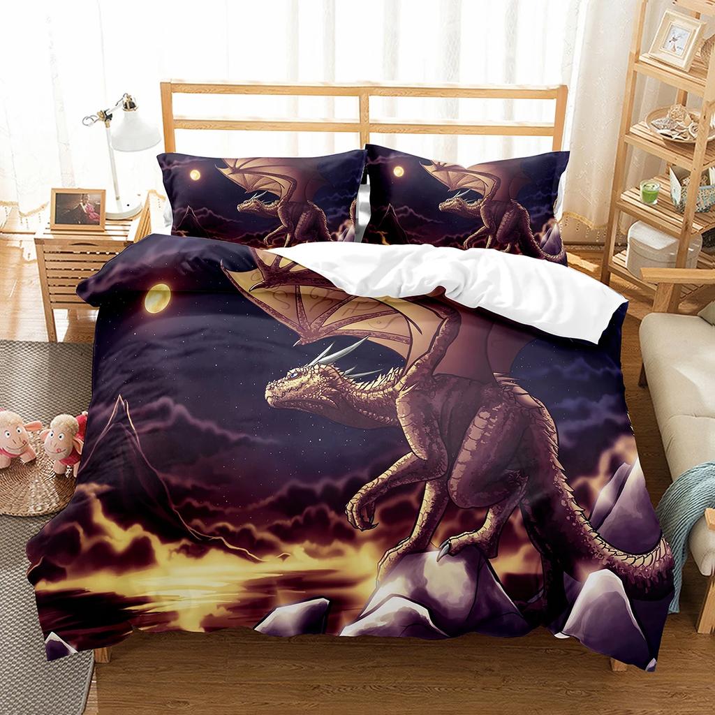 Purple Dragon Duvet Cover Jungle Animals Myths and Legends Dragon Children Boys Children Teens for Bedroom Decoration Queen King