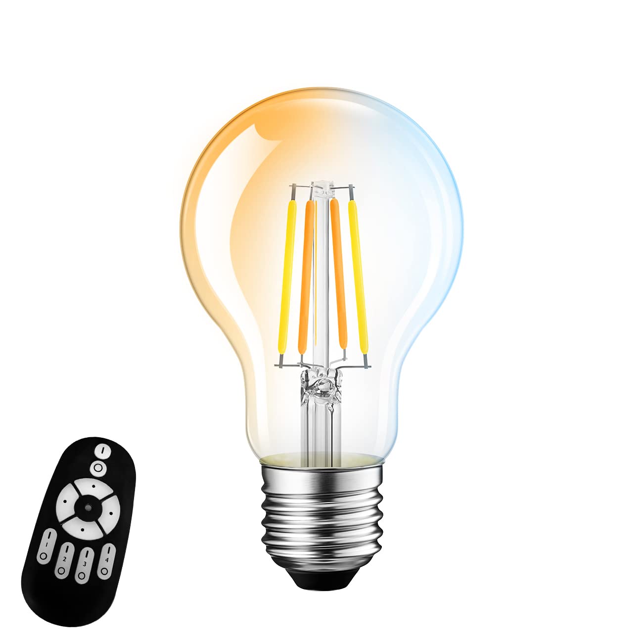 

LED Bulb, 60W Equivalent, E26 Base, Dimmable, Color-Adjustable, Remote Control Included, 806LM, 6W Power Consumption, Clear Type, Warm White, Wide