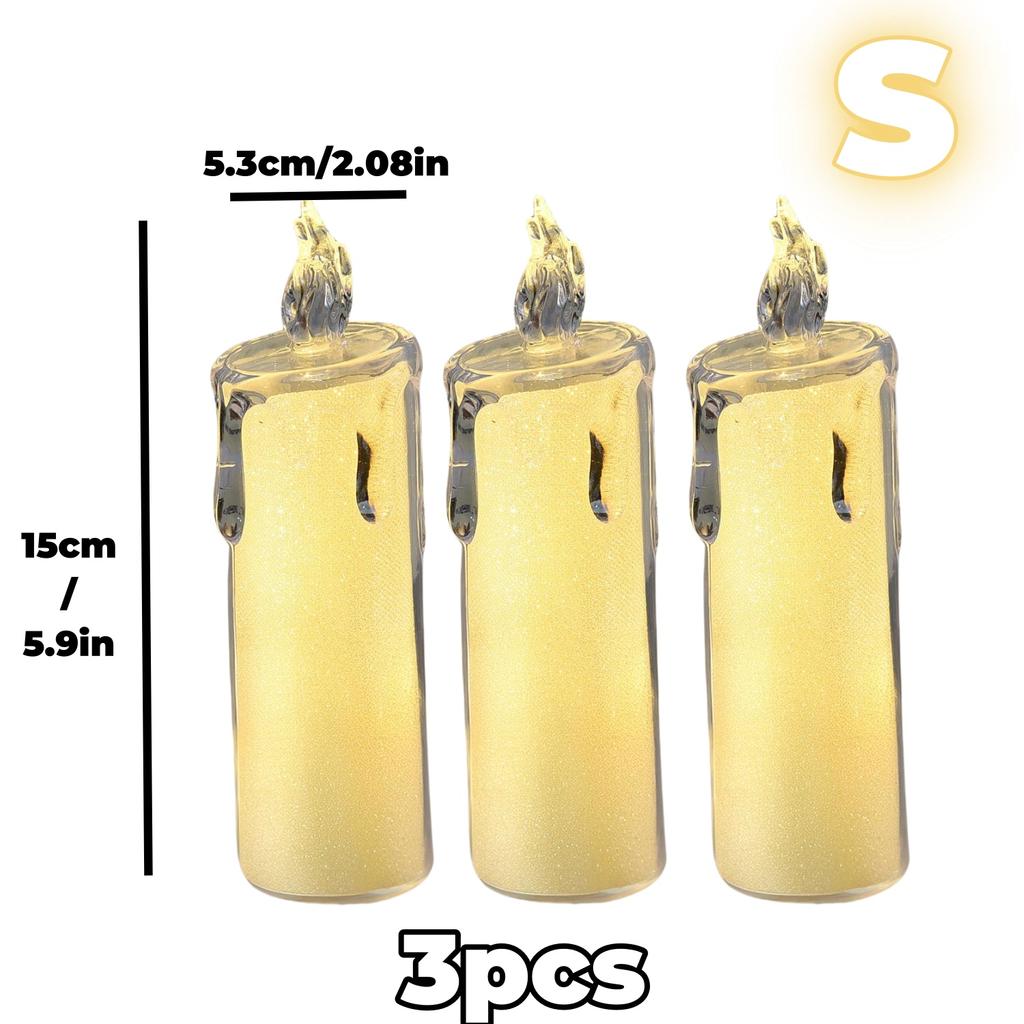 3pcs Flameless Candle LED Gap Column Candles For Family Candlelight Dinners Valentine's Day Wedding Birthday Bedroom Decor Gift