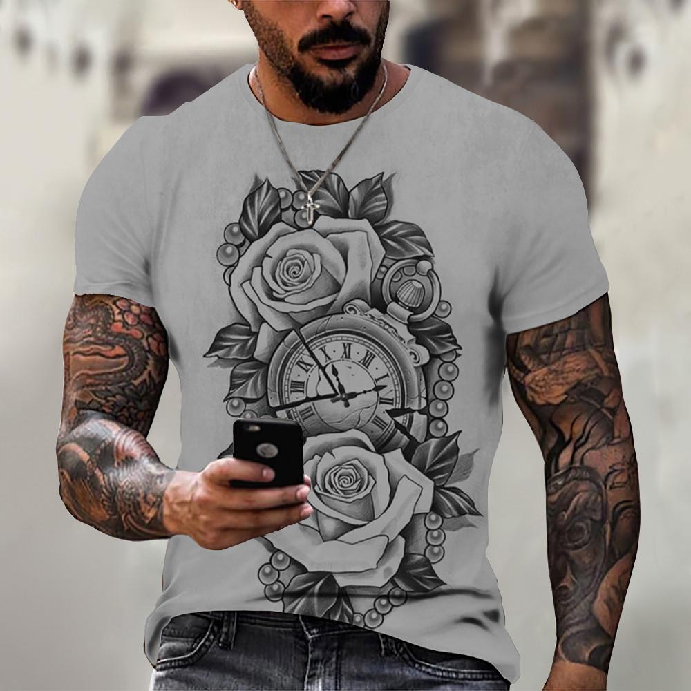 Vintage T Shirt For Men 3D Pocket Watch Print Short Sleeve Tops Street Crew Neck Men's T-shirts Oversized Tee Shirt Man Clothing