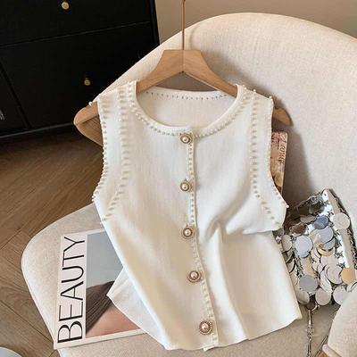 Sleeveless Beaded Knit Vest - Women's Stylish Summer Slim-Fit Top