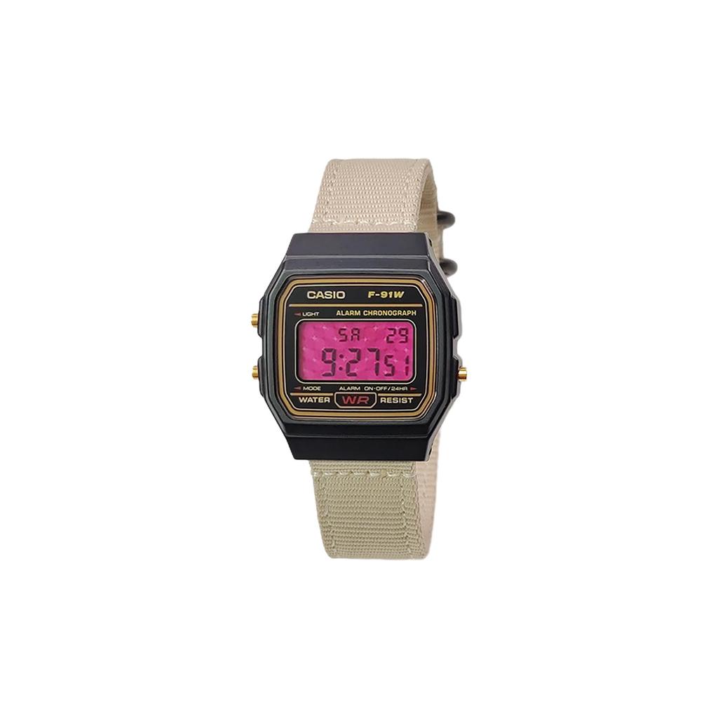 CASIO Custom Collection Quartz Movement Nylon Strap Watch Men's Watches Black Dial F-91WG-9(Watch5--)