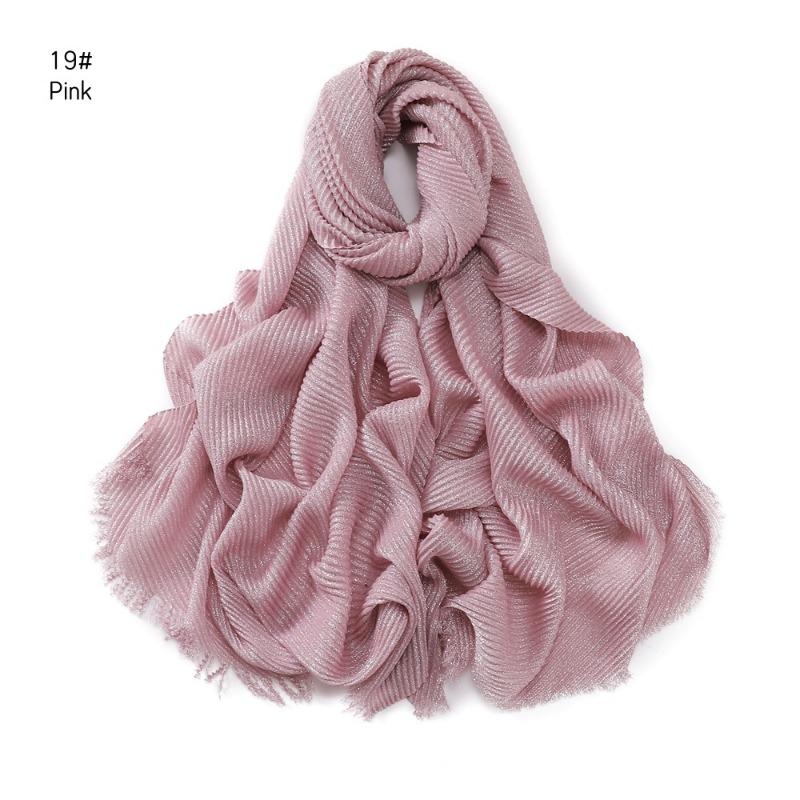 Spring New Solid Color Silver Silk Wrinkled Polyester Scarf Women's, Monochrome Two-ended Short Beard Headscarf Shawl