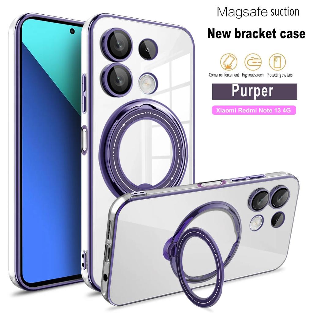 Plating Ring Magnetic Support Transparent Phone Case For Xiaomi A3 14 Pro Ultra 13 13T 12T 11T Pro Poco X6 M6 F5 X4 X3 4G 5G