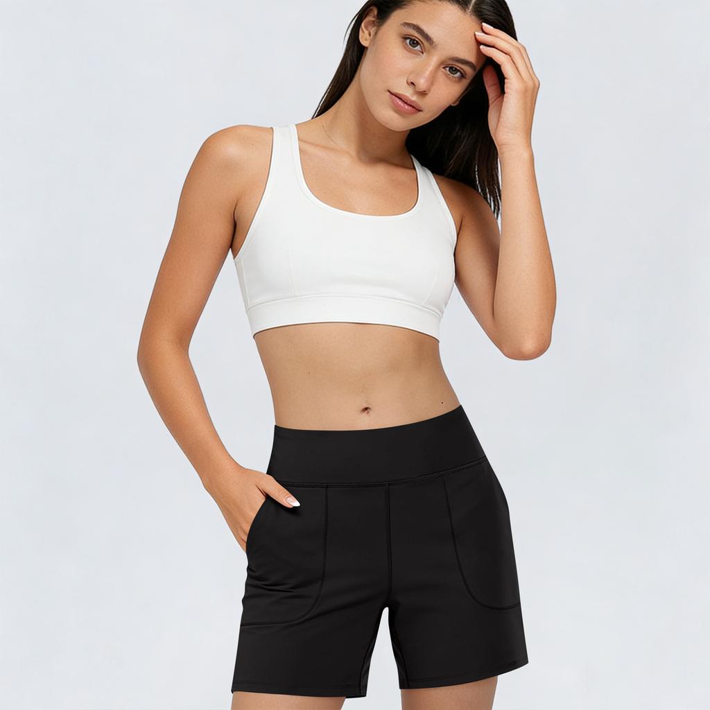 Women's High Waist Stretchy Athletic Shorts with Pockets Summer Workout Running Gym Casual Activewear Bottoms