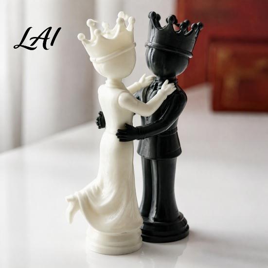 Modern Desk Ornaments for Home 1 Pair 3D Printed King and Queen Couple Figurines Chess Style Dancing Symbolic Companionship Statue Gifts Lovers