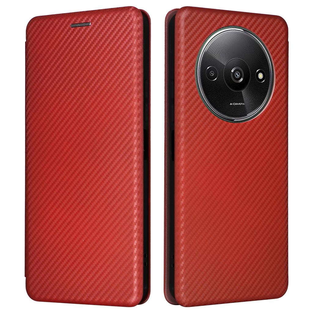 For Xiaomi Redmi A3/Poco C61 4G Protective Case Leather Carbon Fiber Texture Magnetic Phone Cover