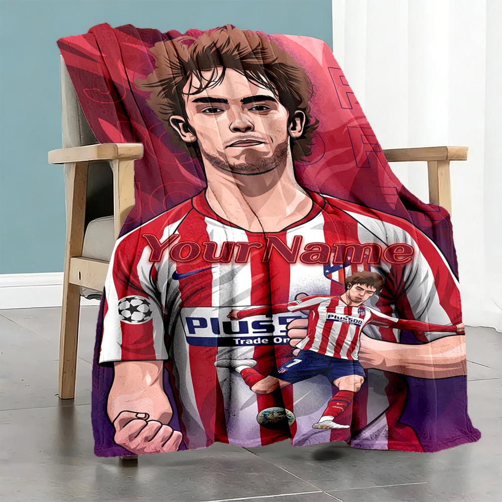 Atletico Madrid Customize Text Blanket Gift Personalized Blanket Ultra-Soft Versatile for Chair Office Chair Picnics Seaside Ideal for All Seasons