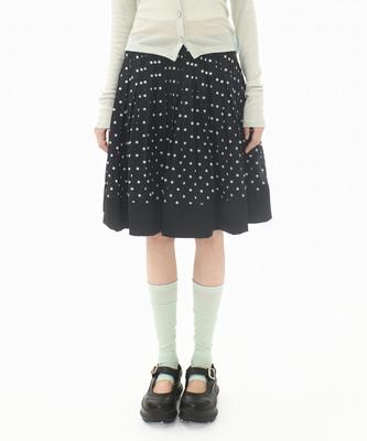 Mileko Dot Pleated Satin Skirt Black