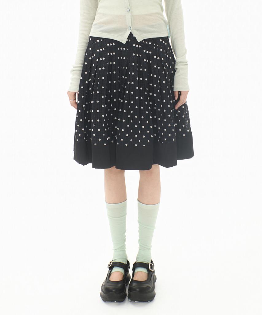 Mileko Dot Pleated Satin Skirt Black
