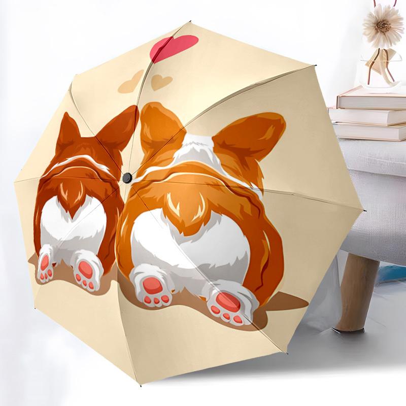 1pc Puppy Corgi Love Fashionable Auto Opening/Closing Folding Umbrella with 8 Bones, Windproof Portable, Daily Use040