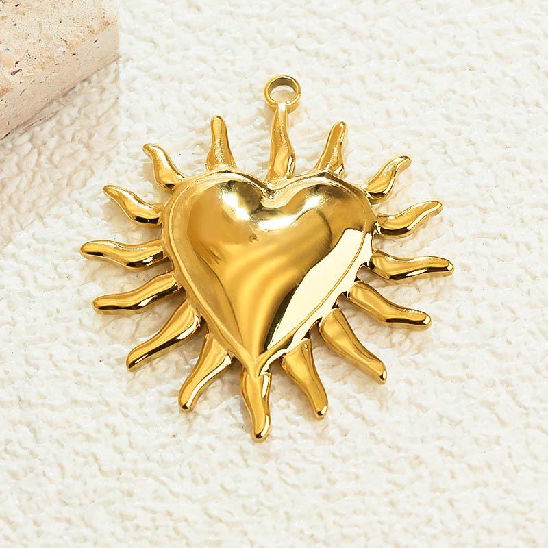 18K Gold Plated Sun Heart Pendant Necklace & Bracelet in Stainless Steel