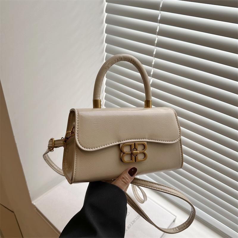 Summer new retro solid color fashion hand carry small square bag women's premium messenger bag texture niche shoulder bag