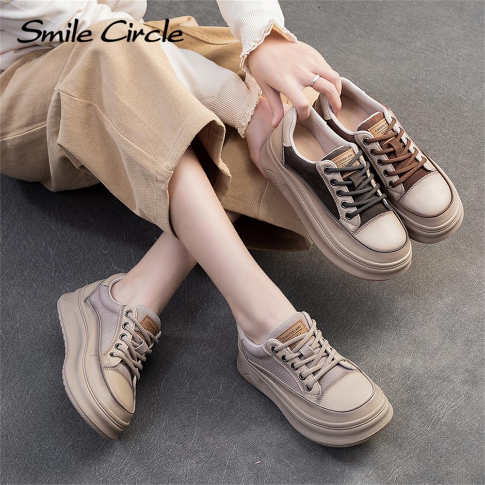 Echtes Leder Damen Freizeitschuhe Runder Kopf Höhe zunehmende dicke Sohle Schuhe Mode bequeme flache Schuhe