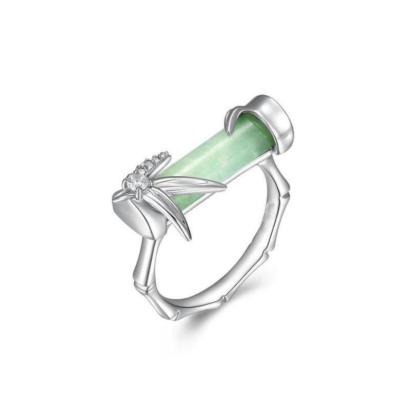 

Японское бамбуковое кольцо с нефритом в виде листа, регулируемое, женское - Дизайн легкой роскоши Adjustable